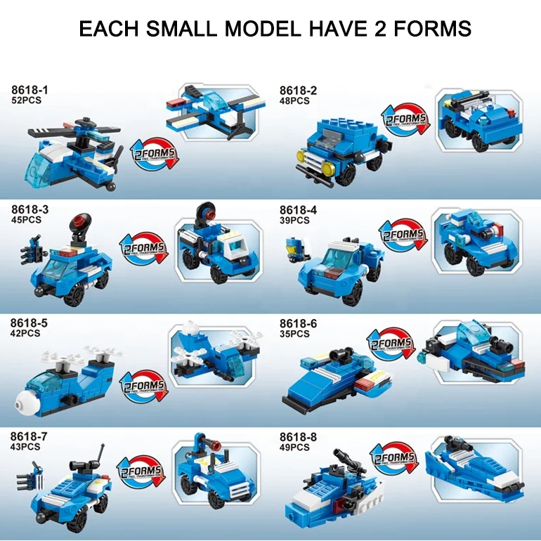 Factory Custom Packing City Police Building Block Robot Transform Helicopter Blocks Kids Educational Toy