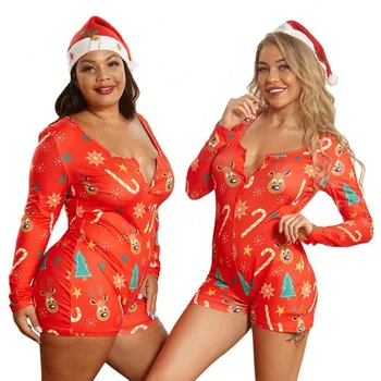 New Arrival Winter Fall Fashion Plus Size Christmas Pajamas Long Sleeve Custom Print Adult Onesie Pajamas For Women