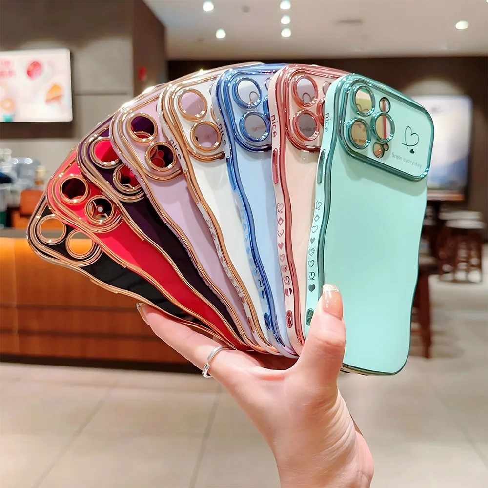 Luxury electroplate Love Heart Window wavy phone case For iPhone 16pro