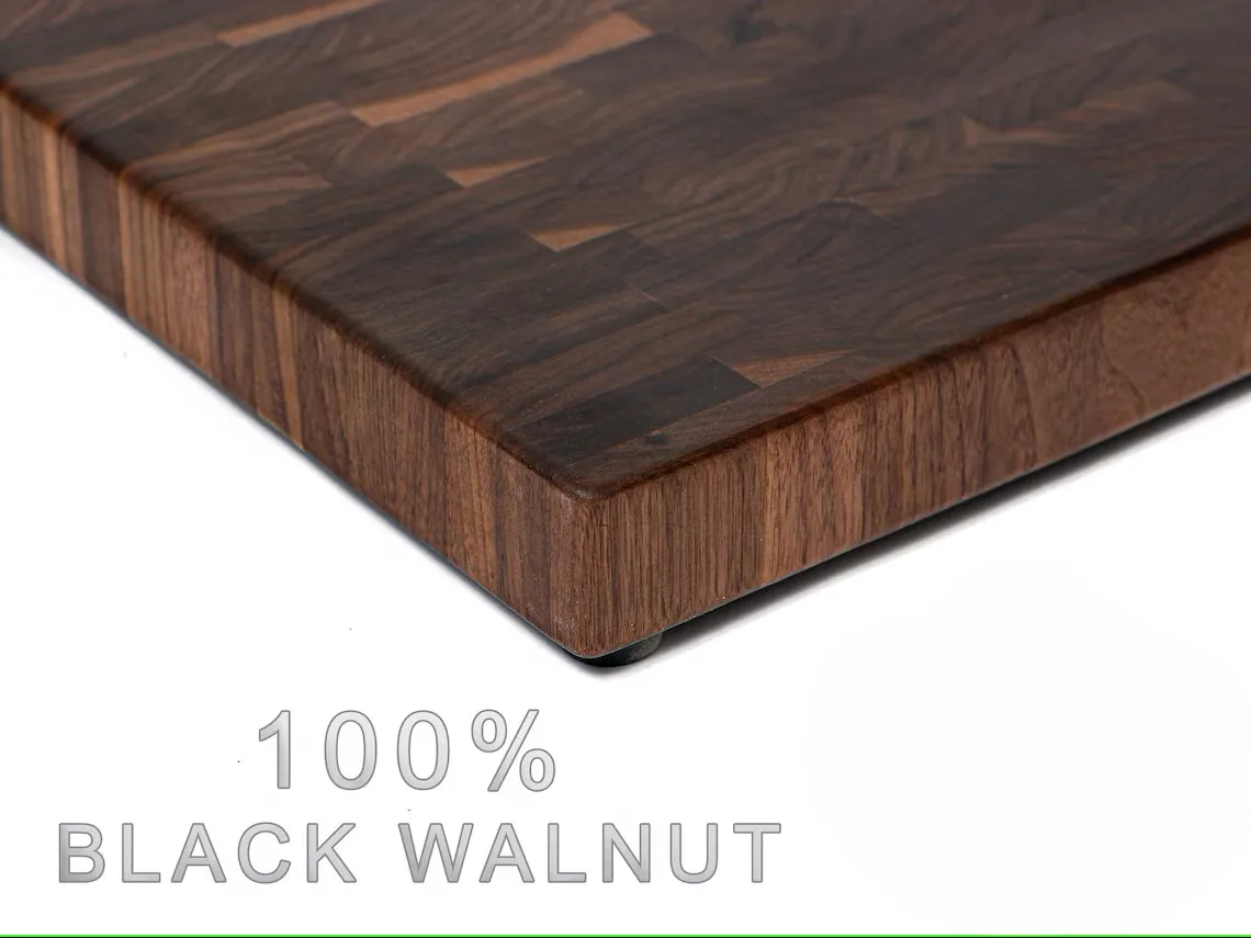 Large End Grain Walnut Cutting Board With Juice Groove, Wood Chopping Board Butcher Blocks With Rubber Feet