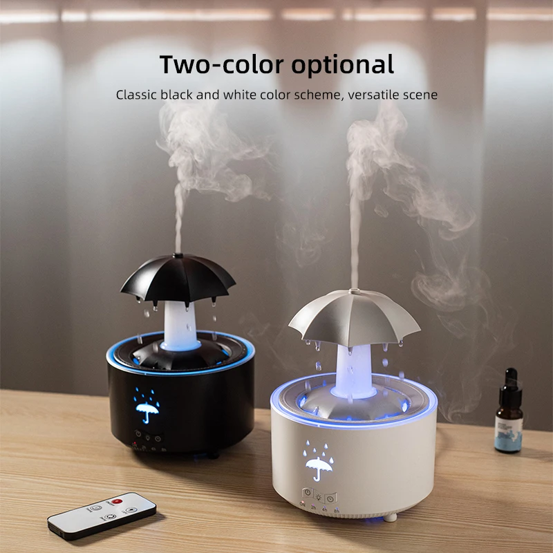 2025 Popular 300ML Ultrasonic Humidifier Household Rain Cloud Aroma Diffuser LED Light Rotating Umbrella Remote Control Plastic