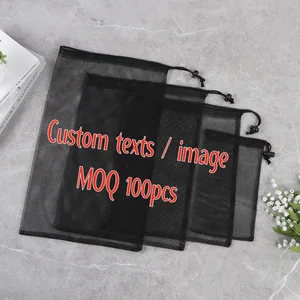 Custom Logo Print Multi-sizes Breathable Mesh Drawstring Bag Daily Jewelry Storage Polyester Bundle Pocket Portable Mesh Pouch