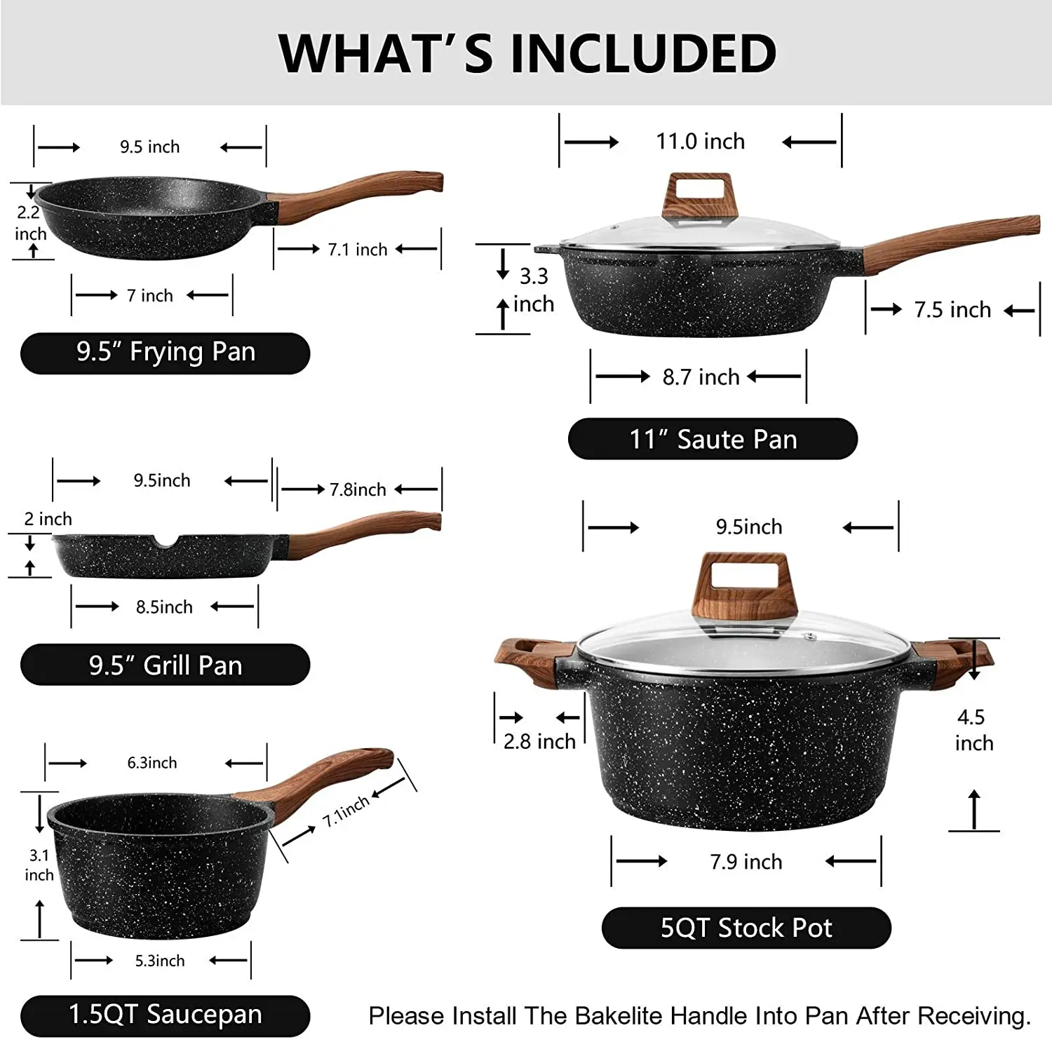 Wholesale Ready to ship ESLITE LIFE Induction Compatible 8 pcs  Chemical-free Coating Nonstick Granite Cookware Set From m.