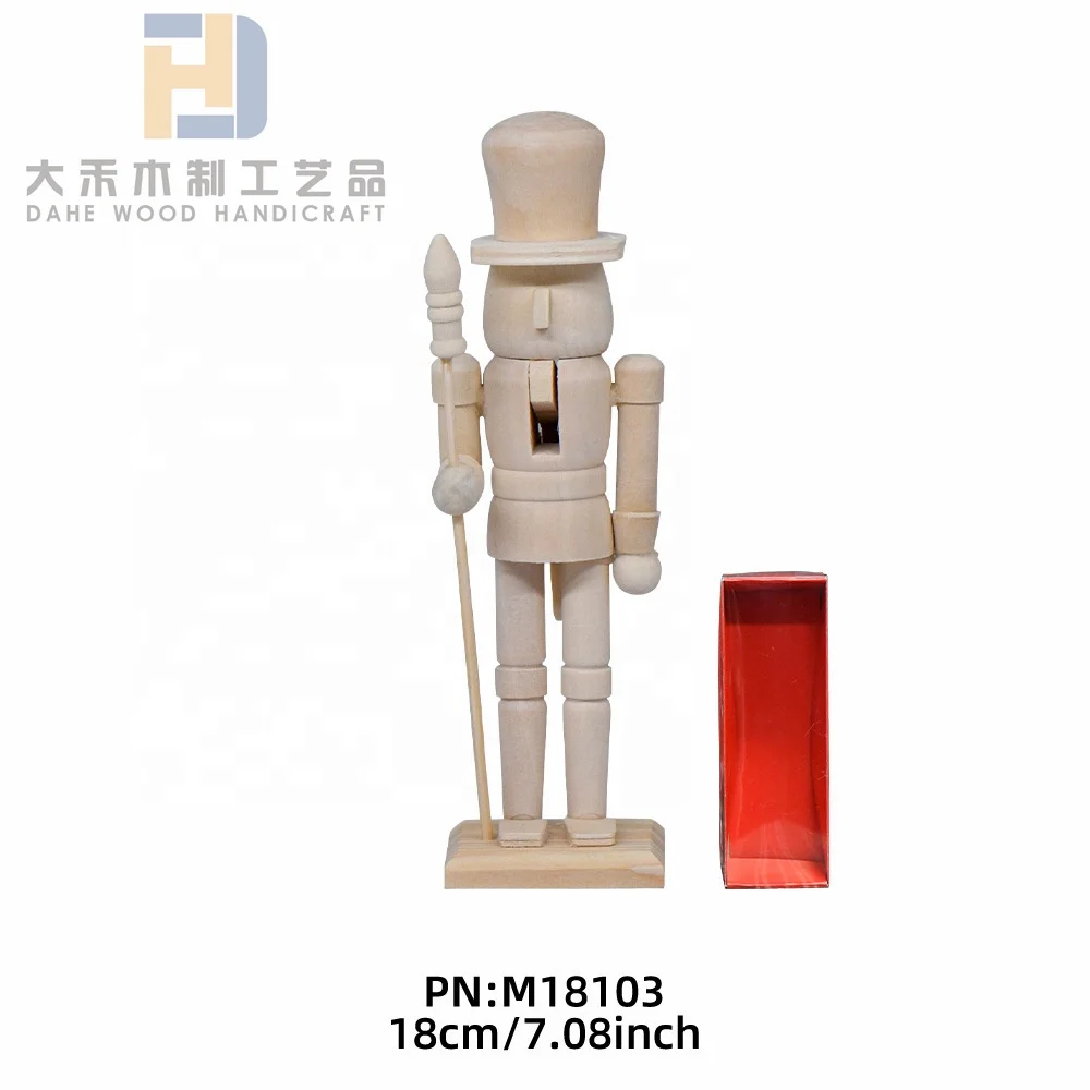 Wholesale Unfinished Wooden Nutcracker Soldiers Custom Walnut Soldier with Brushes and Paints for DIY Crafts Decoration Gift
