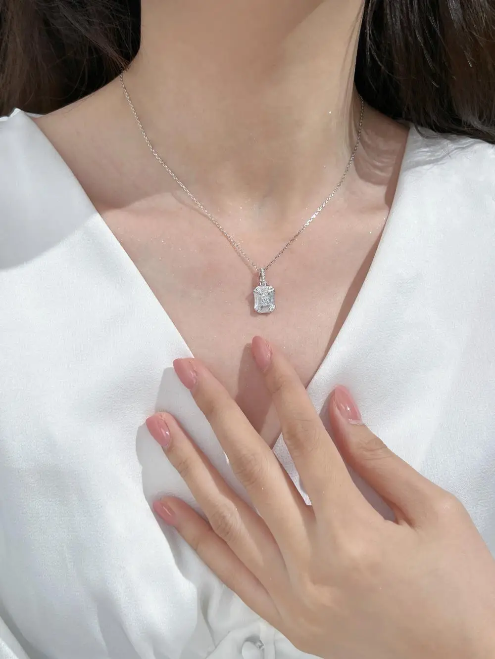 KAKODIY High Quality Lady's 925 Sterling Silver Women's Jewelry Square Zirconia Necklace detail 8