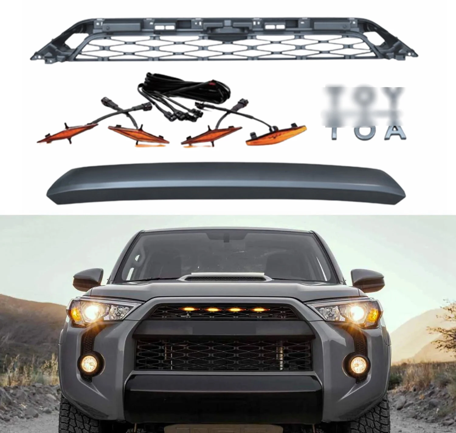 auto parts upgrade modified TRD front upper bumper grille with 3 4 lamps for TOYOTA 4runner 2014-2019