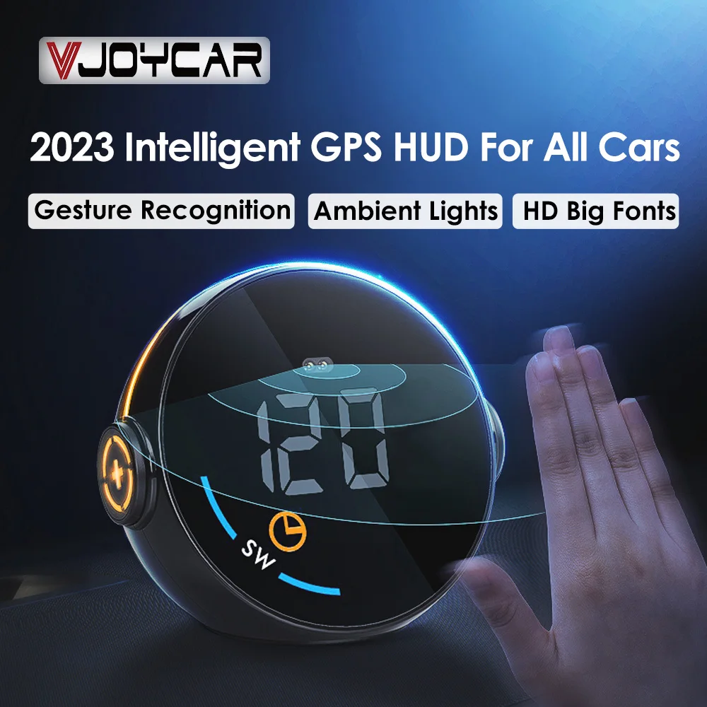 Vjoycar General Hud Car Gps Speedometer Compass Hands Free Round HUD Head Up Display MPH KMH Overspeed Alarm for Energy Vehicles