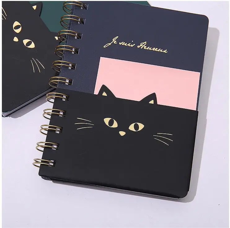 A5 A6 PP Spiral notebook with pocket on cover ruled line pages cute cat pattern kawaii notebook