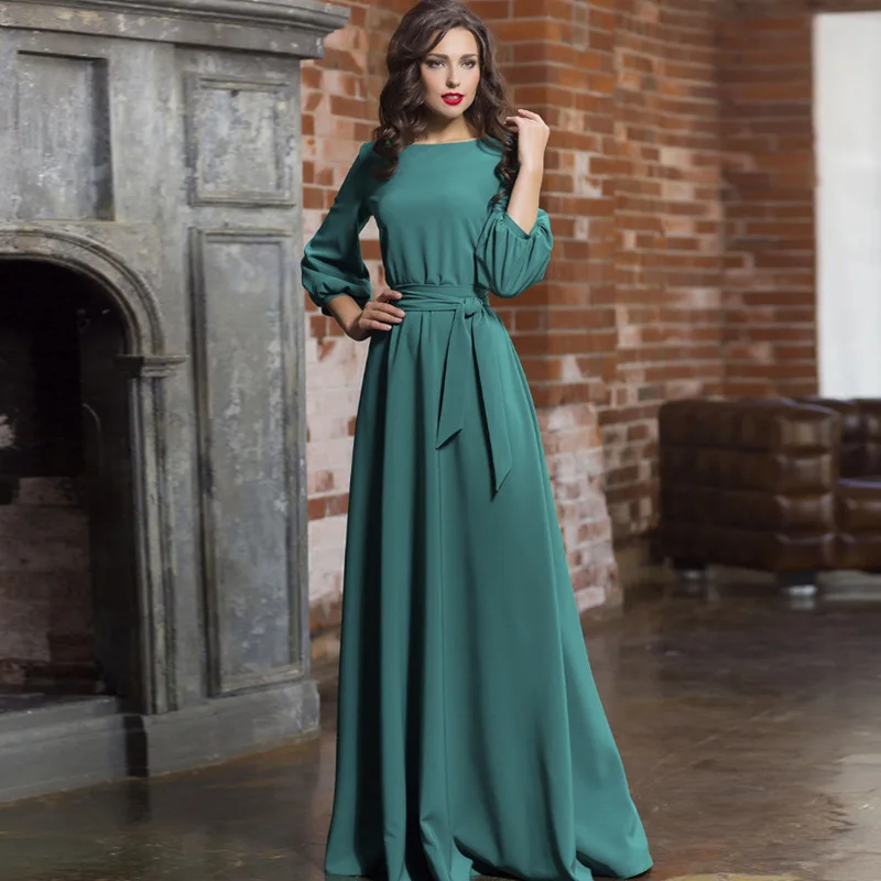 white christmas dresses MO&Co. Women's Comfy Long Sleeves Casual A-Line Black Maxi Dress Black Size S main image 0