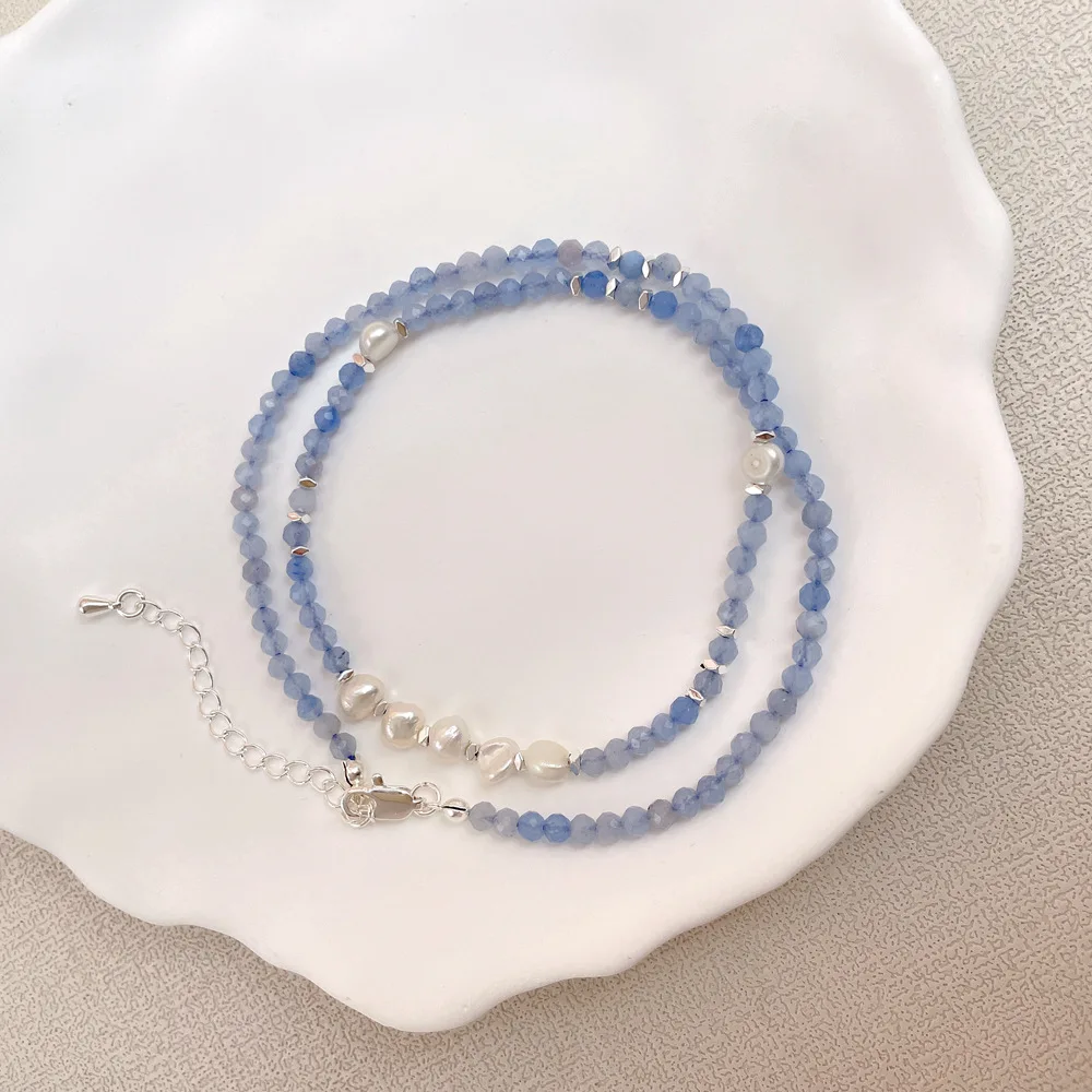 Trendy Aquamarine Toggle Necklace Simple Elegant Daily Wear with Broken Silver Baroque and Irregular Pearl Beads for Parties