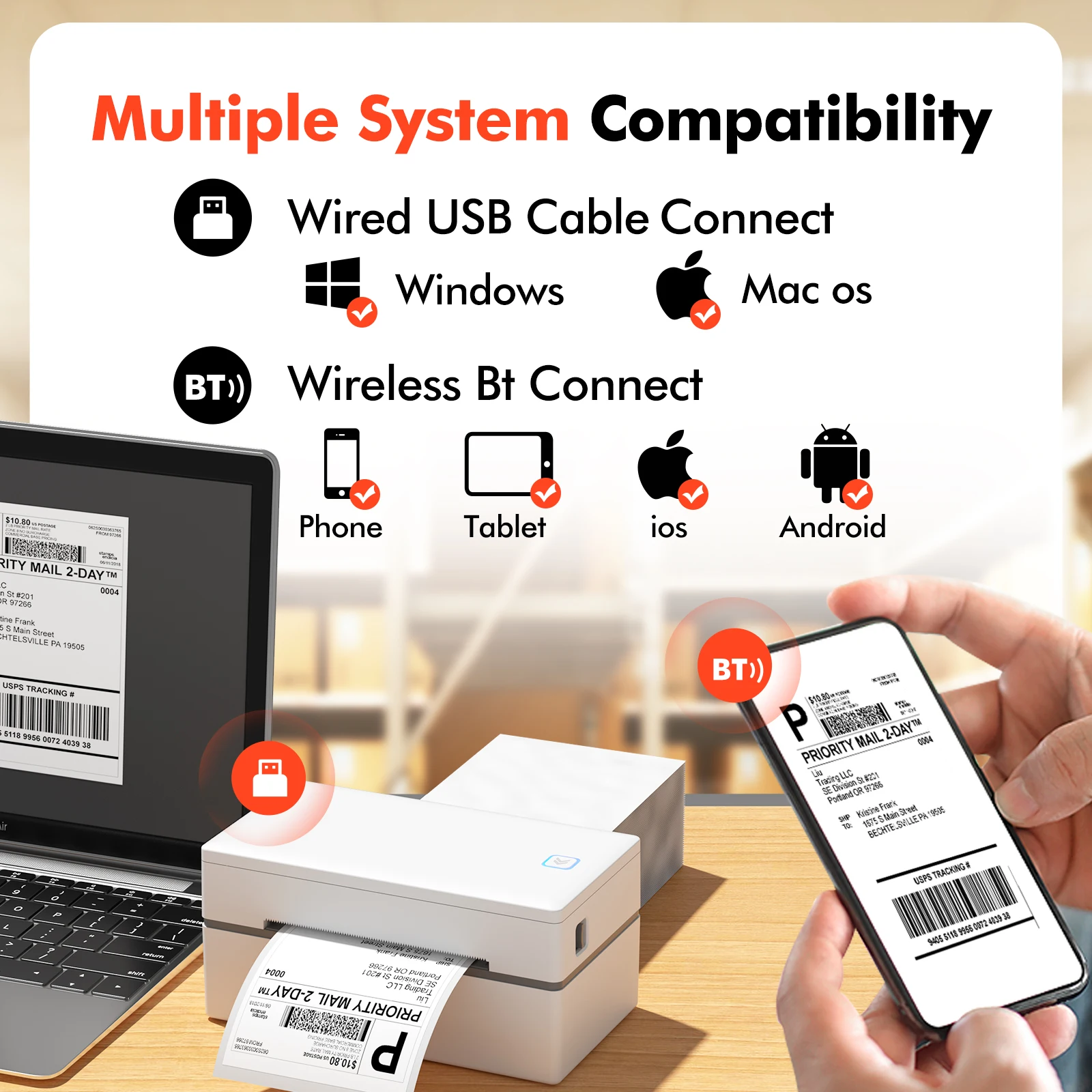 Luck Jingle  110mm Sticker Waybill Printer for Express Logistics 200dpi GD985 USB BT Shipping Barcod Printer1