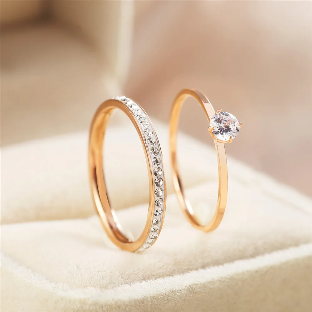 Men and Women Couple Rings Stainless Steel Jewelry Wholesale Rose Gold Wedding Ring Stainless Steel Diamond Jewelry