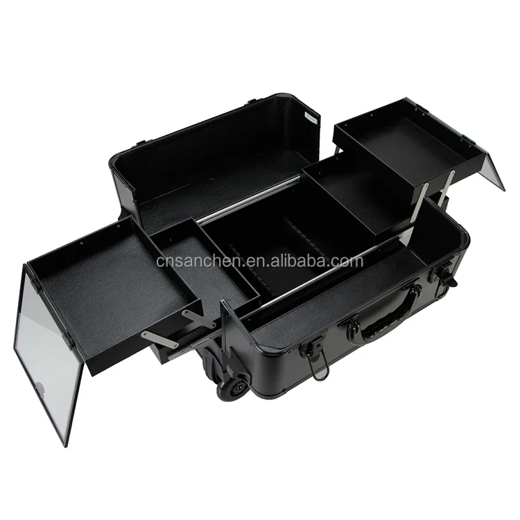 Pull rod cosmetic box aluminum alloy one-way wheel storage box with cosmetic and hairdressing toolbox