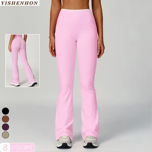 YISHNHON New Arrival Yoga Flared Pants for Women Color Blocked Custom Logo  Nude Feelings Gym Workout Sports Leggings