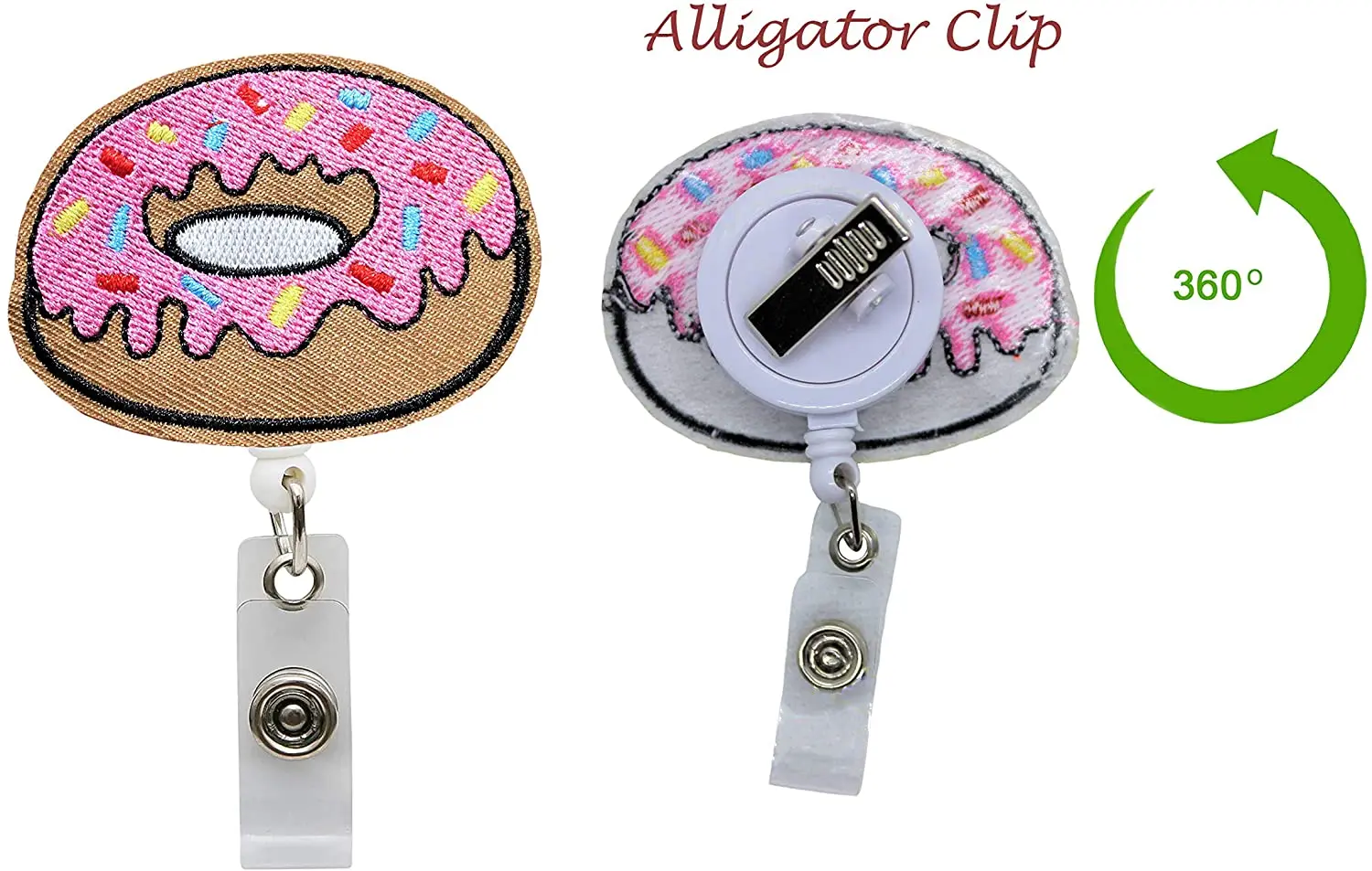 Pink Donut Nurse Badge Reel - RN Retractable ID Holder with Alligator Clip for Hospitals Doctors and Office Staff