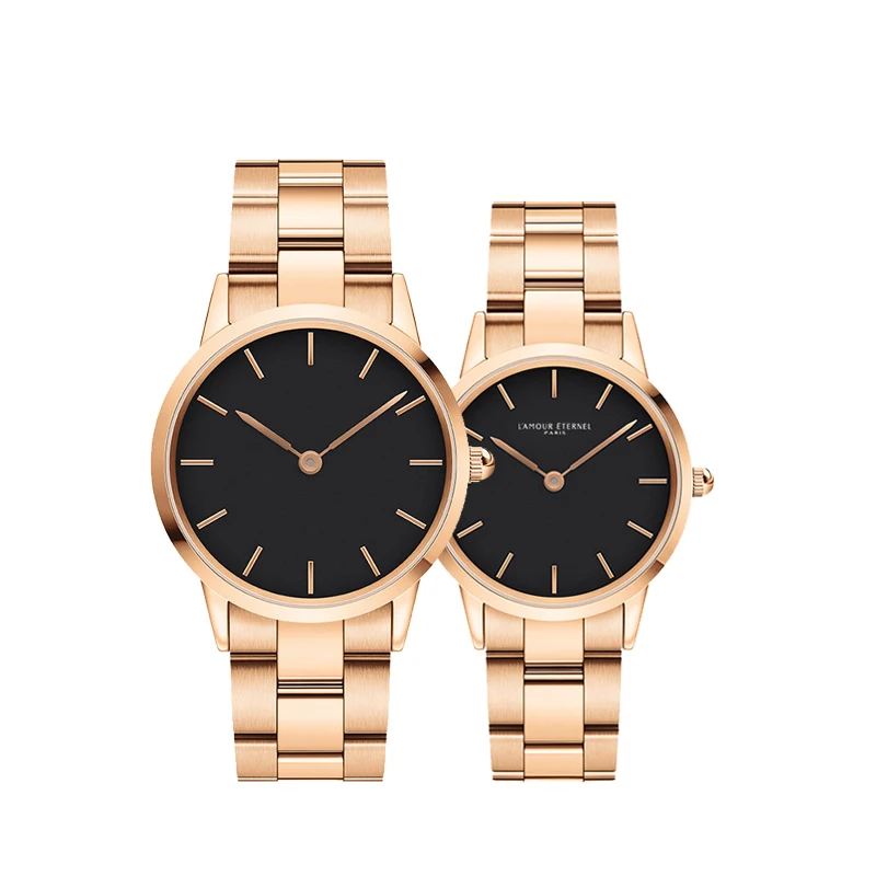 2018 Latest Design Rose Gold Shiny Classic Couple Quartz Watches with  Stainless Steel Strap