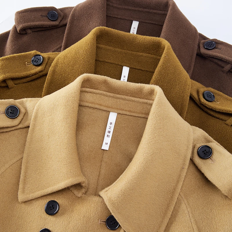 Lady Long Double Faced Solid Woolen Overcoat Belt Winter Double Breasted Cashmere Wool Trench Coat for Women