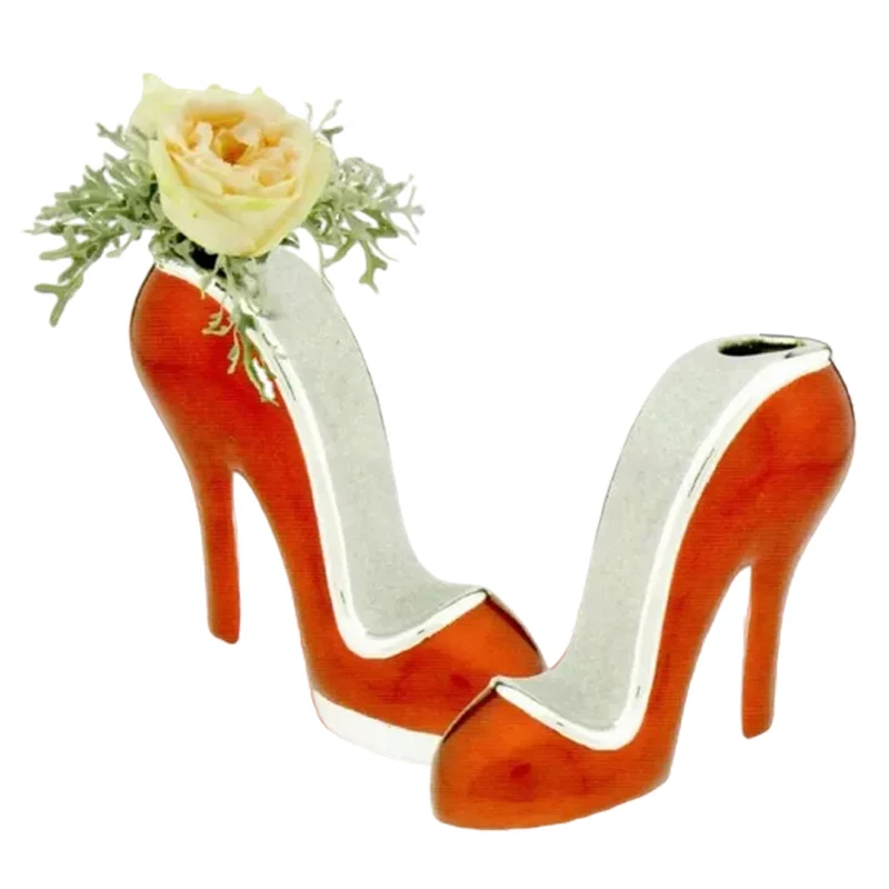 Wholesale Vintage Porcelain Hand Painted Ceramic Vase Electroplating Glitter High Heel Shoes Tabletop Art Deco Design