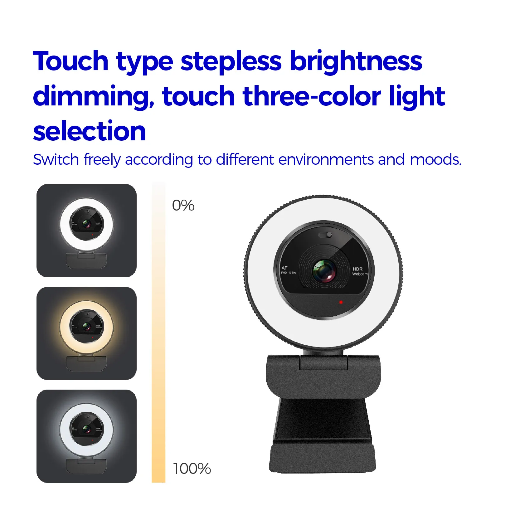 Low Price PC USB Web Camera OEM Remote Webcam Autofocus 1080P 60fps with Privacy Cover Light