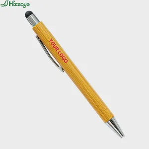 Wholesale Custom Logo Bamboo Ballpoint Pens Plastic Promotional Novelty Office Business Ball Pens with Touch Screen Point Pen