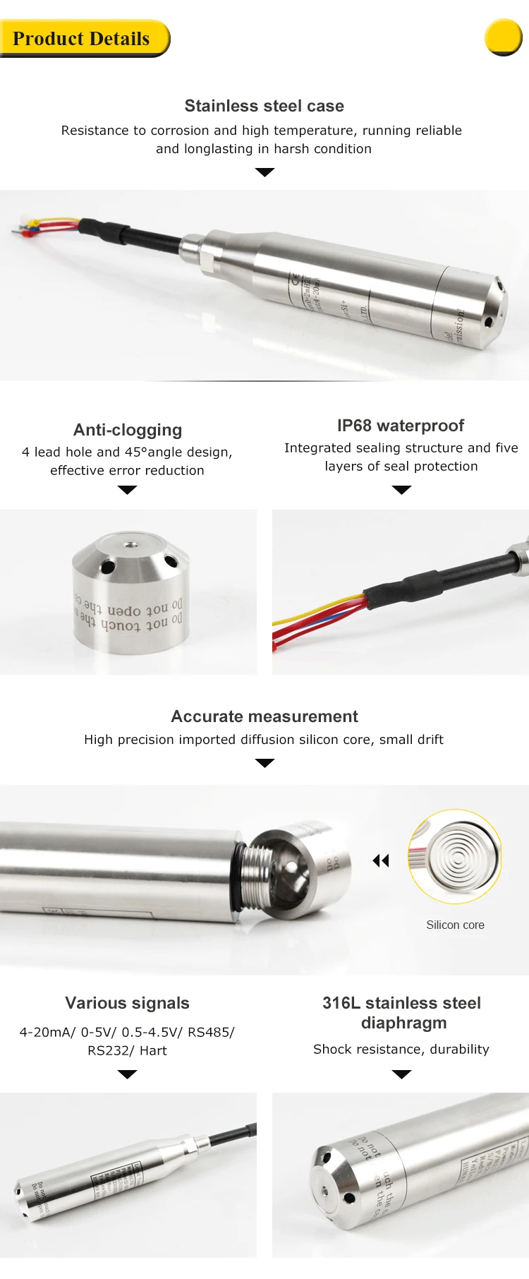 Submersible Water Tank Level Liquid Level Depth Gauge Digital Indicator Detector Sensor Probe