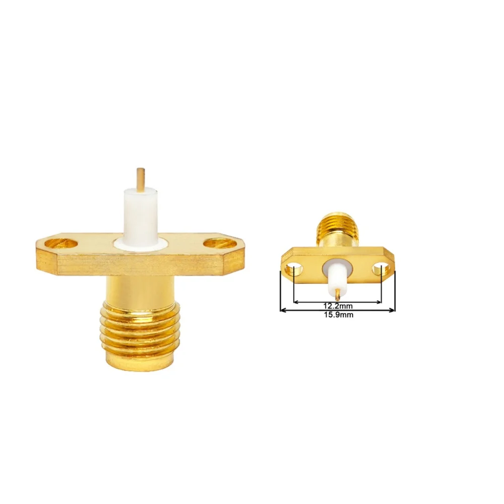 Gold-platded Brass RF Coax Coaxial Connectors SMA Female Chassis Panel Mount 2 Hole RF Connector Coaxial Adaptor
