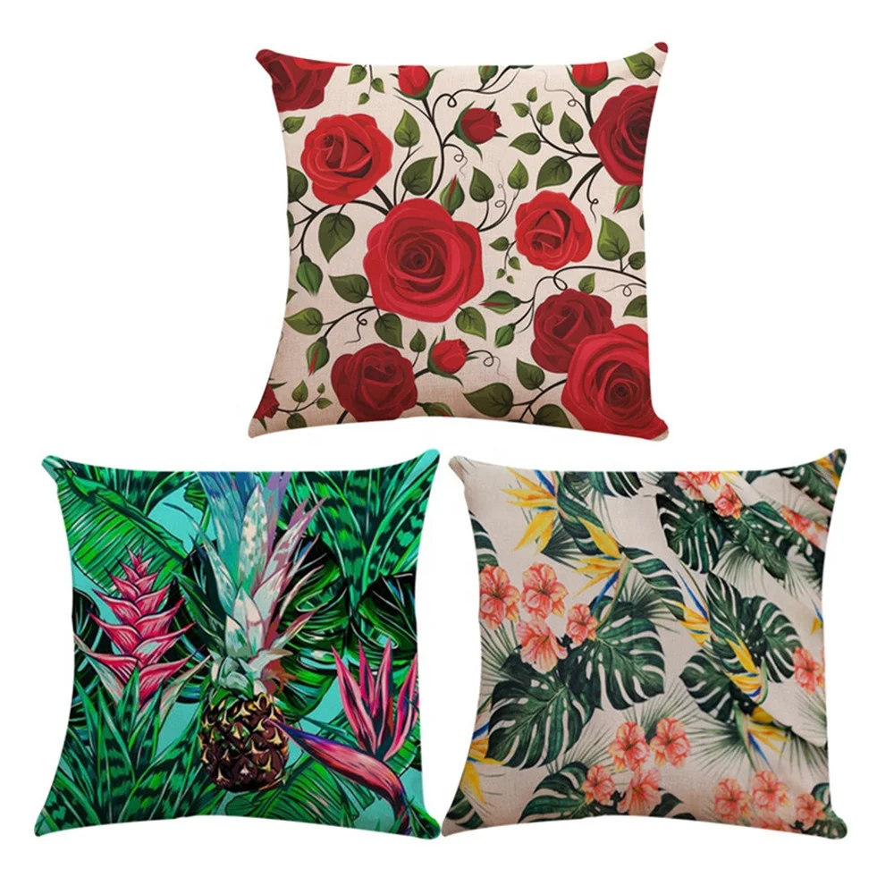 Polyester Ethnic Flowers Sofa Pillow Case Sofa Cushion Cover Home Decor 18in 