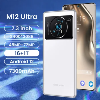 low Price M12 Ultra Large Screen 7.3-inch 48+72mp 7300 Mah Large Battery 3gand4g Smartphone Android Phonemate60