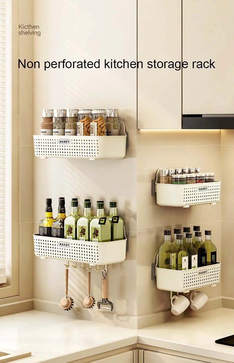 Modern Plastic Storage Basket with Wall-Mounted Rack Rectangle Shape for Daily Use in Kitchen and Bathroom