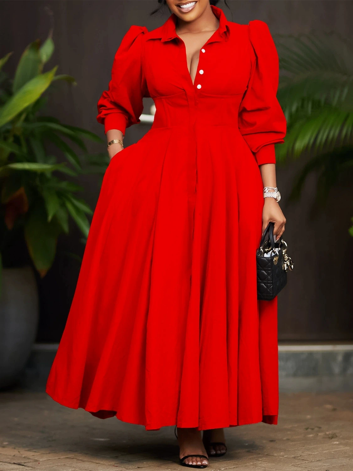 Fashion Solid Color A-line Maxi Shirt Dress for Women Long Sleeve Office Dress One Size Casual Chiffon Natural for Ladies Fashion Solid Color A-line Maxi Shirt Dress for Women Long Sleeve Office Dress One Size Casual Chiffon Natural for Ladies