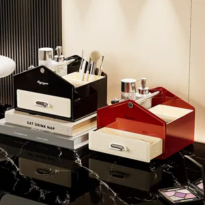 Modern Plastic Desktop Dressing Table Organizer Compartmentalized Lipstick Compartment Handheld Makeup Storage Box