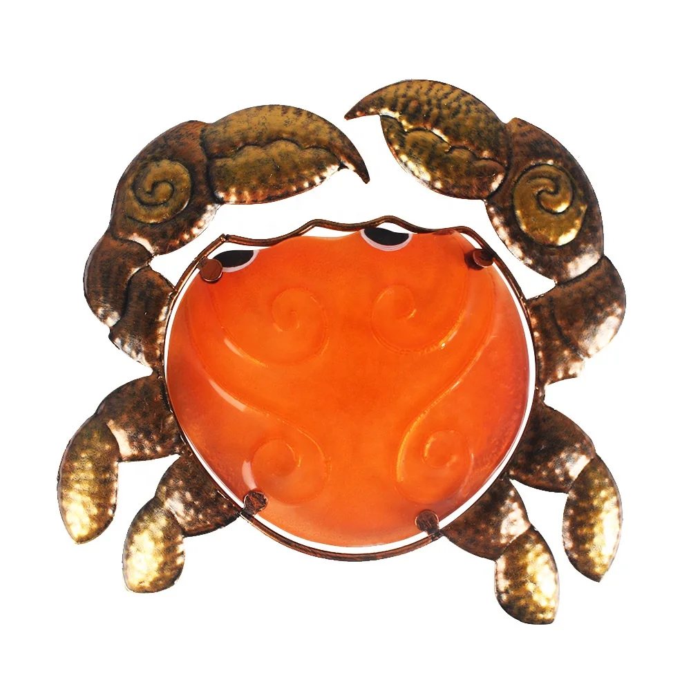 Metal Glass Nautical Crab Wall Art - Perfect Indoor or Outdoor Hanging Beach 