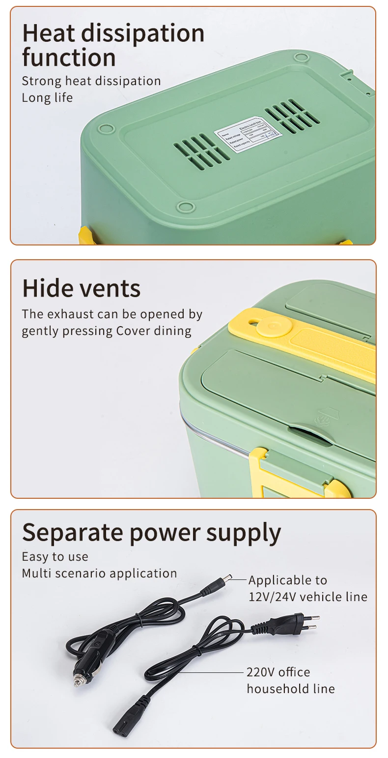 1.8l 12v 24v 110v 220v Portable Electric Heating Lunch Box Stainless