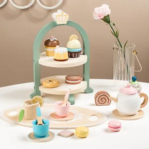 Wooden Children's Afternoon Tea Set Cake Dessert Toy for Role-Playing Parent-Child Interactive Game Early Kitchen Food Toys