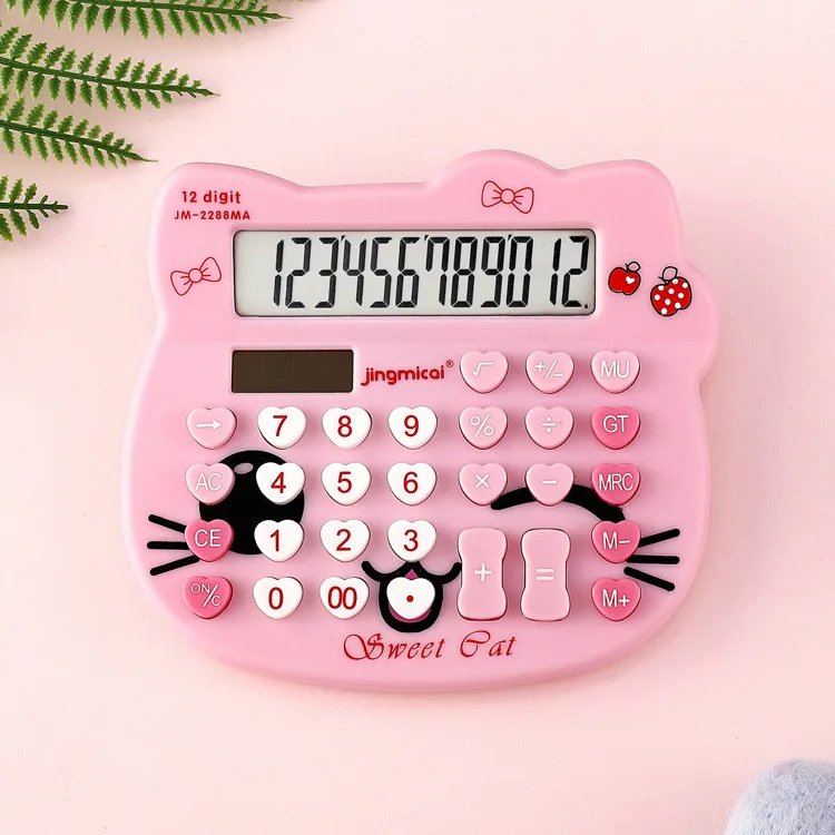 Support Custom Printing Desktop Office School Student White Pink Cat Shape 12-Bit Battery Calculator