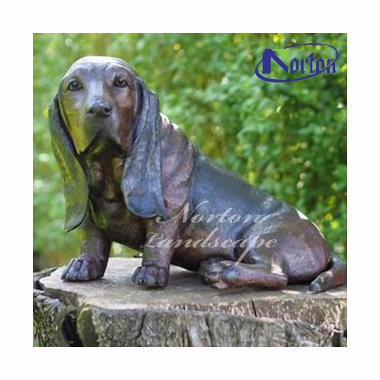 屋外の庭の装飾メタルアート動物犬等身大真鍮ブロンズダックスフント像