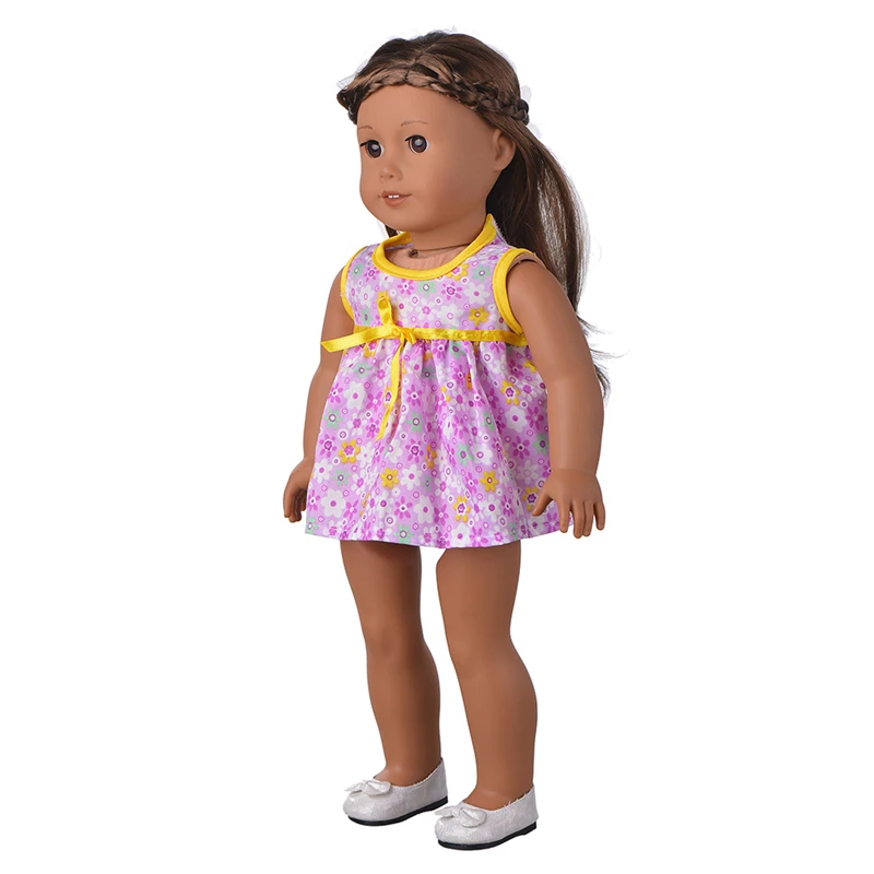 YIWU MISU компании под заказ 18 дюймов американская кукла, фиолетового цвета, с цветочным рисунком и круглым вырезом, Летнее нарядное платье принцессы, без рукавов, Кукла Одежда