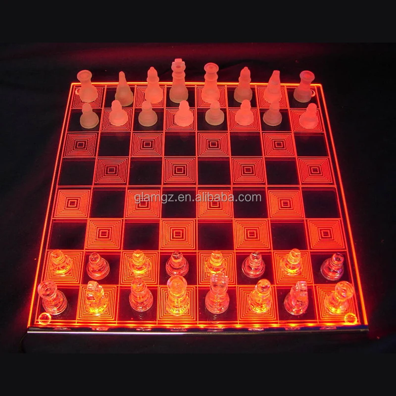 3D Acrylic LED Light Glowing Chess Set Luxury Cut Chessboard Executive Board Game Clear Neon