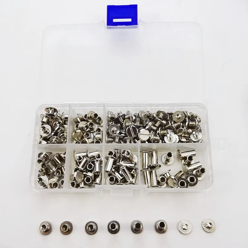 Оптовая продажа Лидер продаж 90 комплектов 6 размеров круглые кожаные заклепки с плоской головкой металлические винтовые шпильки для поделок и переплетения