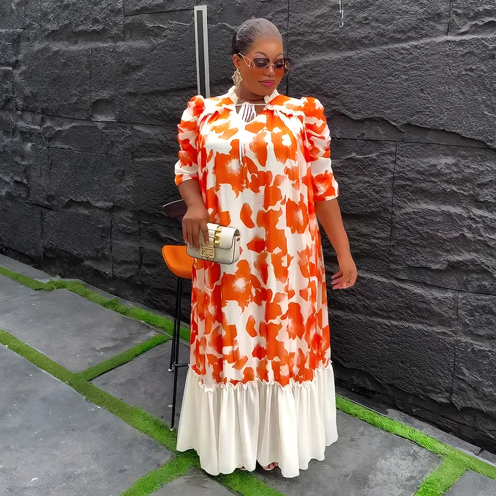 african chiffon dress styles High Quality African Chiffon Dress Dashiki Plus Size Printing Short Sleeve  Dress Abaya Women Dress