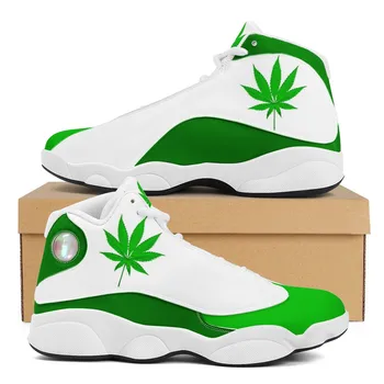 Green And White Basketball Style Shoes Weed Designs Sneakers Boys ...