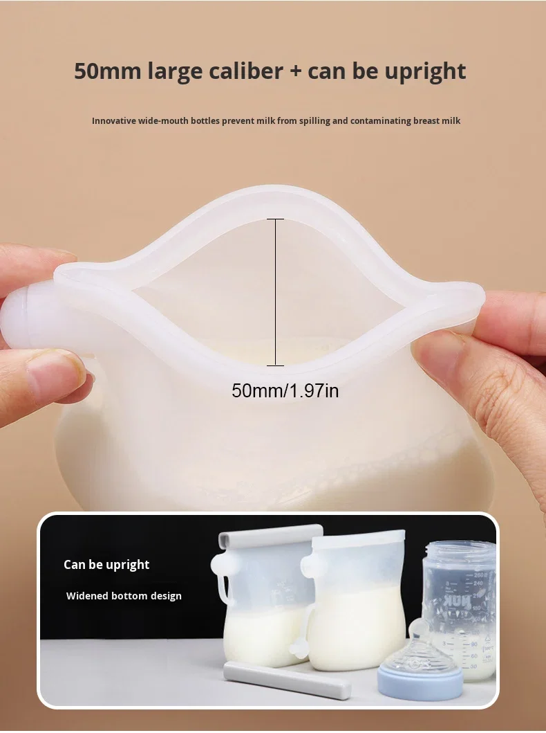 250ml Manual Silicone Breast Milk Storage Bag with Handle PVC Free Reusable Baby Food Storage details