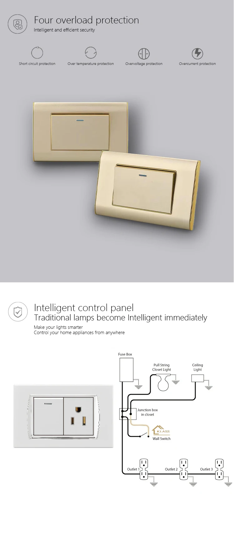 South Africa Standard Plug Socket 3 Gang 2 Way Light Switch 16a