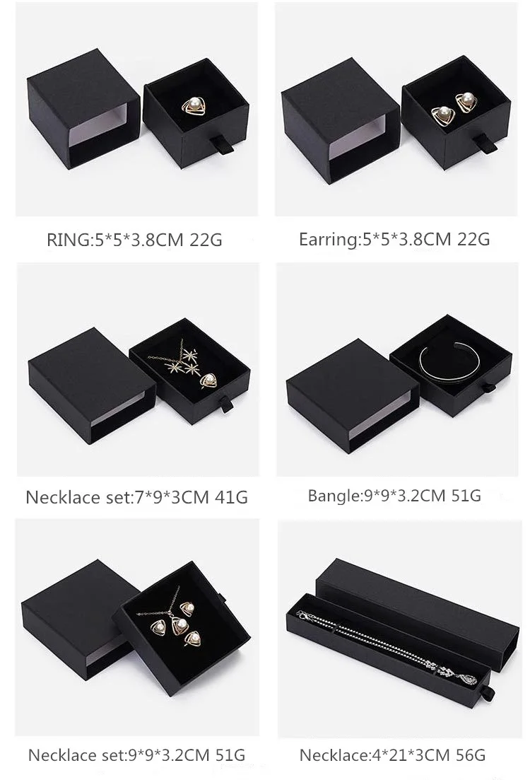Black Paper Package Case Ring Necklace Earrings Bracelet Jewelry Gift Box JKUSTR 