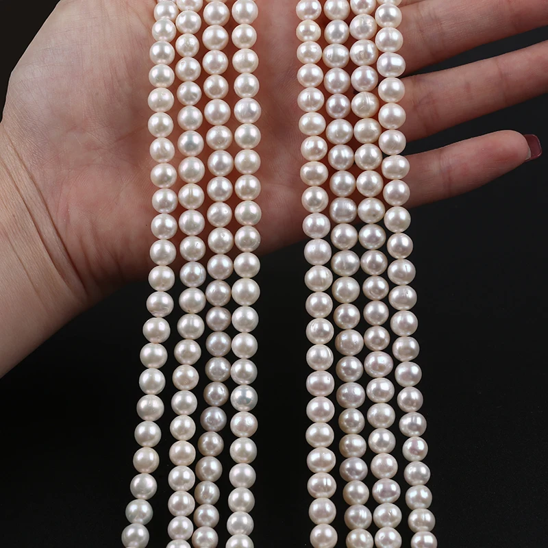 Zhuji Pearl Market Natural White Color 7-8mm Near Round Shape Freshwater Pearl Strands for Jewelry Making