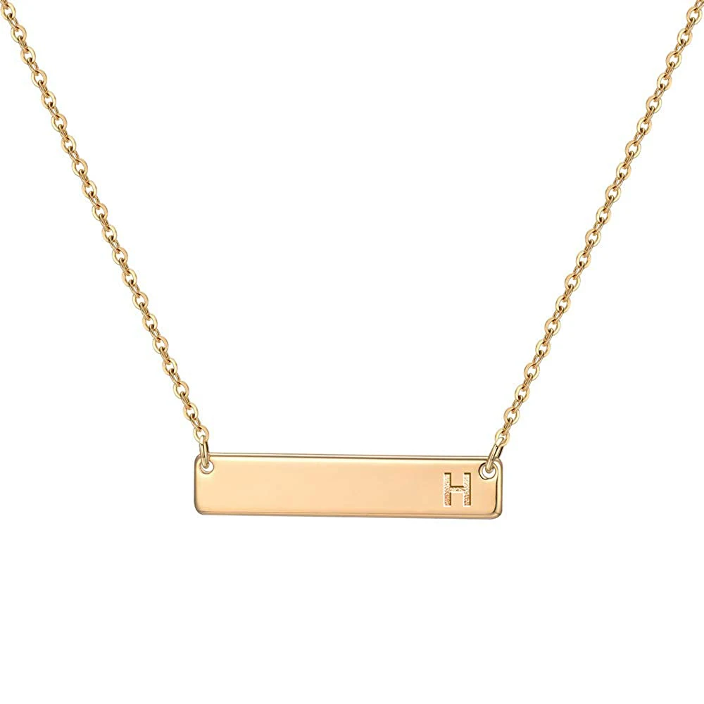 18k Gold Bar Initial Necklace For Women 