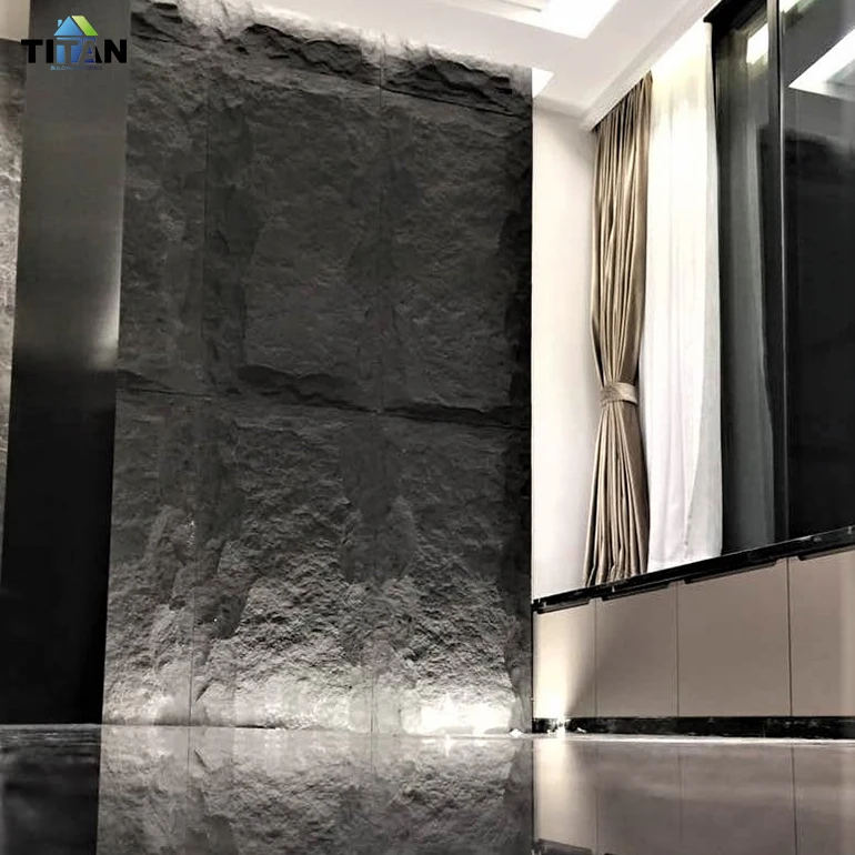 PU Stone Polyurethane Artificial Stone 3D Black Wall Stone Slate Wall Panel Pu Exterior