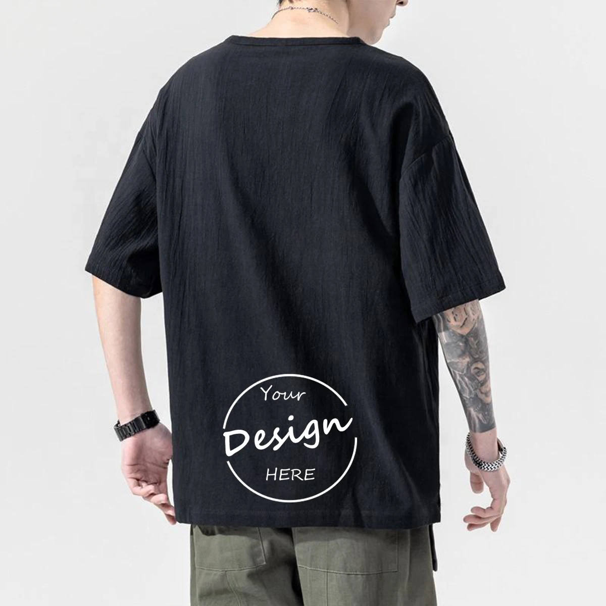 High Quality T-Shirt Embroidery Cotton Linen T Shirt Wholesale Heavyweight Cotton Men Embroidery T Shirt