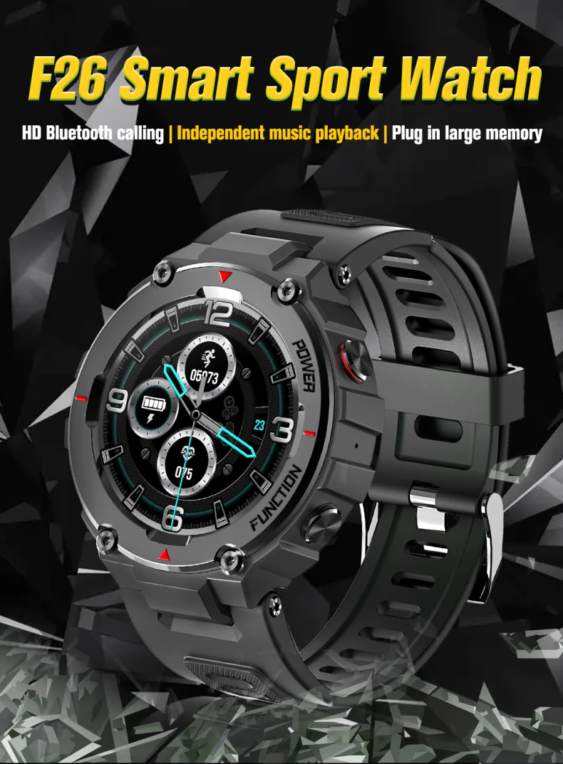 2021 New Full Round Screen Sport Smart Watches Blood Pressure Call Custom Watch Faces Waterproof Men Music Smartwatch F26