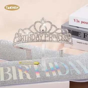 Rhinestone Crown Birthday Princess Happy Birthday  Wholesale Crowns and Tiaras Set